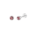 Pink zircon flat back stud earring in stainless steel with secure screw back design - Pink Zirconia Cylinder