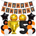 Déco anniversaire basket avec ballons trophée champion et bannière de joyeux anniversaire - Numéro 5 (Thème Basket)