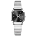 Minimalist square quartz watch for women with silver metal strap and black textured dial - Black Bamboo Band