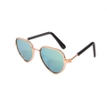 Classic aviator pet sunglasses with golden metal frame and blue-green mirrored lenses - Aviator Style Shiny Yellow