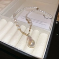 Baroque irregular waterdrop pearl pendant necklace with gold chain in a velvet box - White Pearl Water Drop Style