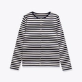 Women's navy blue and white striped knit cardigan with round neck and buttons - S / Blue and White Stripes