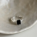 Retro S925 sterling silver open ring with a black square gemstone in a silver finish - JZ0376-Black Square Stone