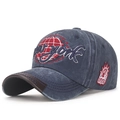Donkerblauwe gewassen katoenen baseballpet met New York borduursel en Statue of Liberty patch - Marineblauw