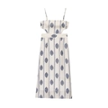 White sleeveless midi dress with blue leaf prints and waist cutouts in slim fit - XS / Cream White Print