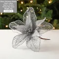 23cm Silver Christmas Poinsettia Flower with Glitter Mesh and Sparkling Mesh Texture - Silver