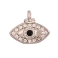 Silver evil eye pendant with micro-paved white zircons and black pupil center - Small White Gold Charm L452904-White Gold