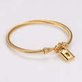 Dettaglio ravvicinato del bracciale a cavo ritorto in acciaio dorato con un lucchetto - Pendente a Lucchetto Standard