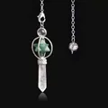 Green aventurine and clear quartz Merkaba star pendulum with silver metal chain - Green Aventurine