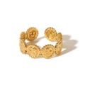 Adjustable 18k gold-plated stainless steel ring with vintage sun face relief discs - Sun God Relief (NB-R2023018)