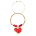 Pulsera de cuentas bañada en oro de 18K con colgante de corazón de esmalte rojo y cordón - Estilo de corazón rojo grande