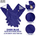 Elegant navy blue satin bridal gloves with white pearl trim for wedding accessories - One Size / Navy Blue