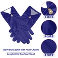 Elegant navy blue satin bridal gloves with white pearl trim for wedding accessories - One Size / Navy Blue