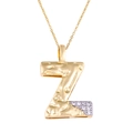 Two-tone gold plated Z letter necklace pendant with zircon pavé and hammered texture - Letter: Z
