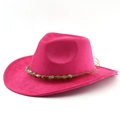 Vista dall'alto del cappello da cowboy rosa con fascia etnica in rilievo - M (56-58cm) / Rosa Rosso