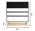Detail view of 144-hole earring stand with exact dimensions 30cm x 29cm on wood base - Slotted 144 Holes Black