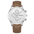 Fashion calendar watch with silver case, white Roman dial, and brown leather strap - White Dial Silver Hands Silver Case Brown Strap
