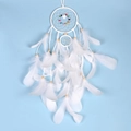 Handmade white dream catcher with feathers, colorful beads and a silver heart pendant - No Light Version / White
