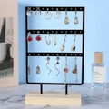 Black metal earring holder with 3 tiers and wooden base for jewelry storage - 36 Holes / Black