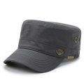 Casquette cadet pour homme en toile de coton gris foncé avec badge métallique vintage - Réglable / Gris