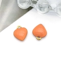 Macro view of two orange heart-shaped enamel pendants with gold metal rings for DIY jewelry - 8X9mm-0.34g / Orange - Gold Edge