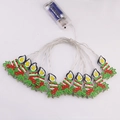 Christmas candle shaped LED string lights with red details and clear battery box - Candle Style