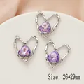 Three purple faceted crystal heart pendants with silver frames, 26x29mm DIY jewelry parts - 890-2# Silver - Purple Zirconia