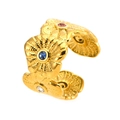 Macro shot of gold wide band ring with petal texture and colorful rhinestone accents - Mixed Colors