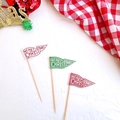 Décorations de gâteau Joyeux Noël rouges et vertes avec bâtonnets en bois festifs - Lot de 3 Petits Drapeaux (Sans Boule)