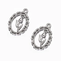 Silver tulip flower oval pendant charm with wavy border for DIY jewelry making - Hollow Tulip