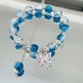 Blue and clear beaded bracelet with a silver butterfly charm and crackle effect - S012-jade Shattered Butterfly Bracelet [blue] #sz144