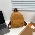 Minimalist mustard yellow corduroy mini backpack with contrasting brown straps and pockets - Brown