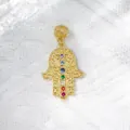 Hamsa Hand pendant in gold plating with seven colorful zircon stones for daily fashion - Colorful Hamsa Hand Gold YB0137