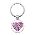 Close-up of silver keychain with heart-shaped London landmarks under glass dome - Landmark Symbols Heart