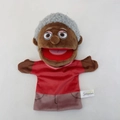 Plush puppet of an elderly man with grey curly hair wearing a red T-shirt and brown pants - Black Grandma