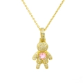 Close-up of gold pendant with pink heart gemstone and sparkling white crystals - Figure-Pink Heart