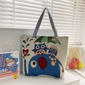 Bohemian jacquard canvas tote bag with elephant and owl embroidery for women - Elephant