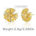 Detailed close-up of golden irregular daisy stud earrings with white zircon accents - Micro-Pave Daisy / KE0142