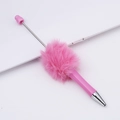 Creative DIY pink plush beaded pen with fluffy ball and sleek metallic pen body - Macaron Pink