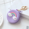 Mini purple silicone coin purse with 3D rainbow and cloud designs and golden keychain - Rainbow