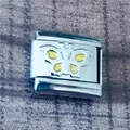 Silver modular bracelet charm featuring a detailed yellow butterfly engraving design - 0989 - Butterfly - Yellow Wings
