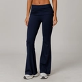 Navy blue high-waisted flare yoga pants featuring stylish ruched waistband details - Navy Blue