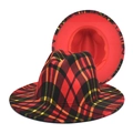 Cappello fedora stile britannico con esterno a quadri rossi e fodera interna rossa - M(56-58cm) / Rosso