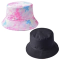 Detail of tie-dye and solid black reversible cotton canvas sun bucket hat with neat stitching - Tie-dye Bucket Hat 12