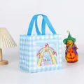 Easter gift bag with blue and white gingham patterns and festive bunny egg prints - XH17-Horizontal