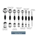 8-teiliges Magnet-Messlöffel-Set aus Edelstahl mit schwarzen Silikongriffen - Schwarze doppelendige Messlöffel mit quadratischem Kopf und Abstreifer (8-teiliges Set)