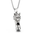 Vintage stainless steel wolf head whistle pendant necklace with antique silver finish - Wolf Head Whistle Style (KP99014)