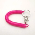 Elastic pink spiral spring keychain with metal ring and lobster clasp connector - Rose Red