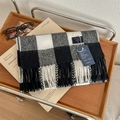 British style black and white plaid cashmere-like scarf with fringe and soft texture - 4# Black White Plaid