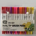 36-color dual tip watercolor pens set with 0.4mm fine and 1-2mm brush tips in clear bag - Old Style White Barrel 36 Colors (Soft Pack)